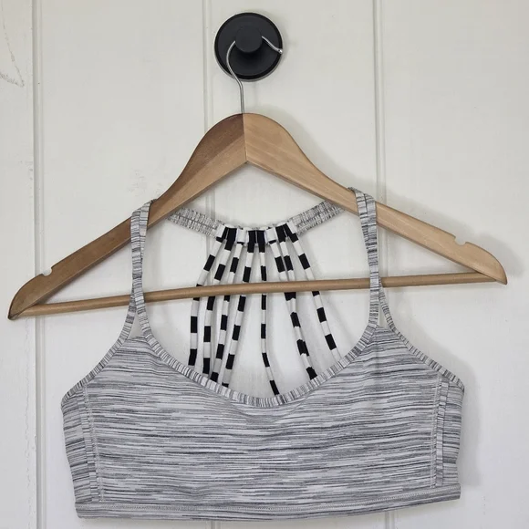 Lulu🍋 Lululemon Lighten Up Bra Space Dye Camo White Silver Spoon Size 8 - Picture 7 of 9